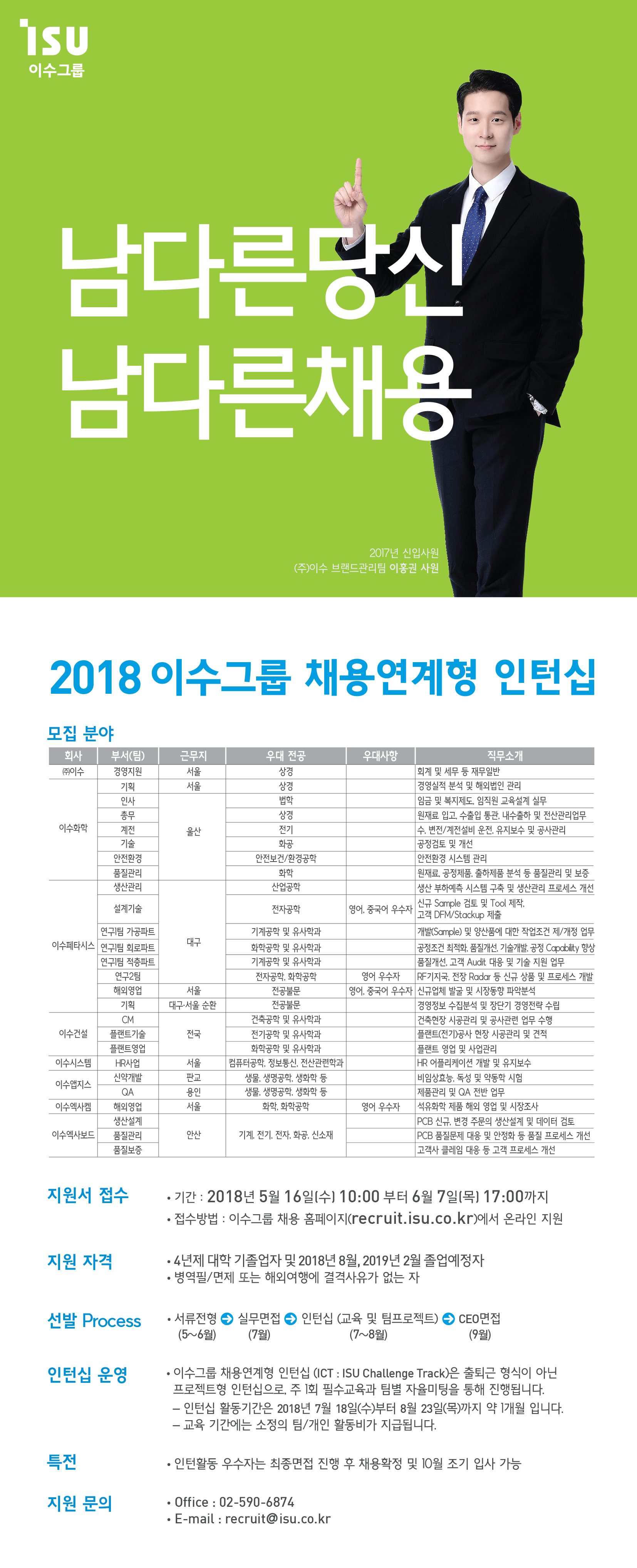 채용] [이수그룹] 2018 이수그룹 채용연계형 인턴십 채용 공고 (~6/7[목]까지) – 중앙대학교 건축학부